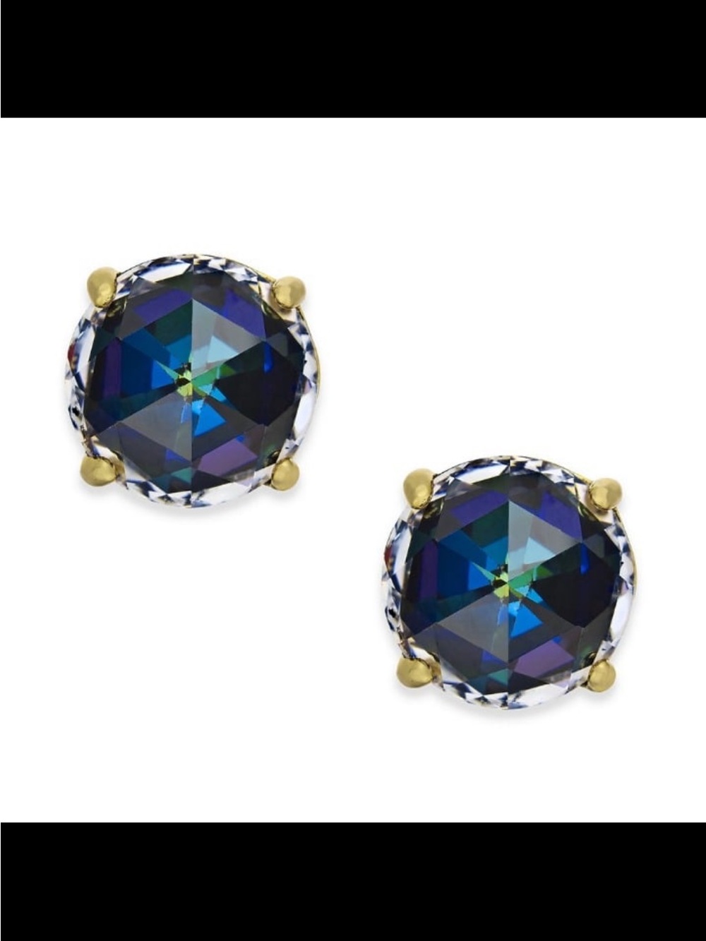 NWT Kate Spade Bright Ideal Round Stud Earrings Jet Midnight Gold Plated